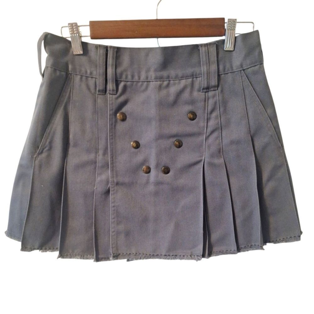 Utilikilts Gray pleated utility Kilt with raw hem size S 32 unisex